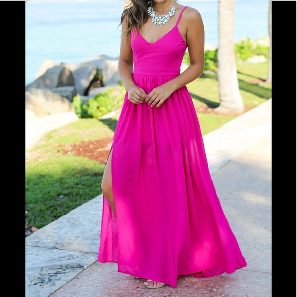 Saved By The Dress Women Hot Pink Fuschia Backless Maxi Dress Size XS NWT - Picture 2 of 5